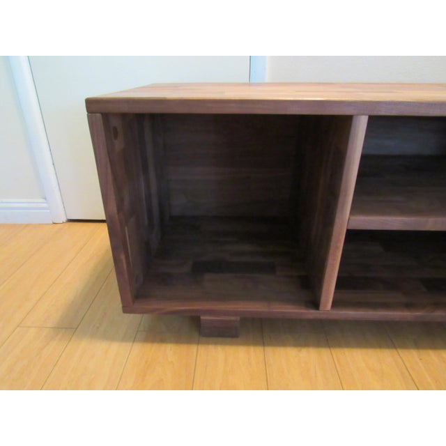 Wood Modern Solid Walnut Storage Entryway Bench With Grey Cushion For Sale - Image 7 of 11