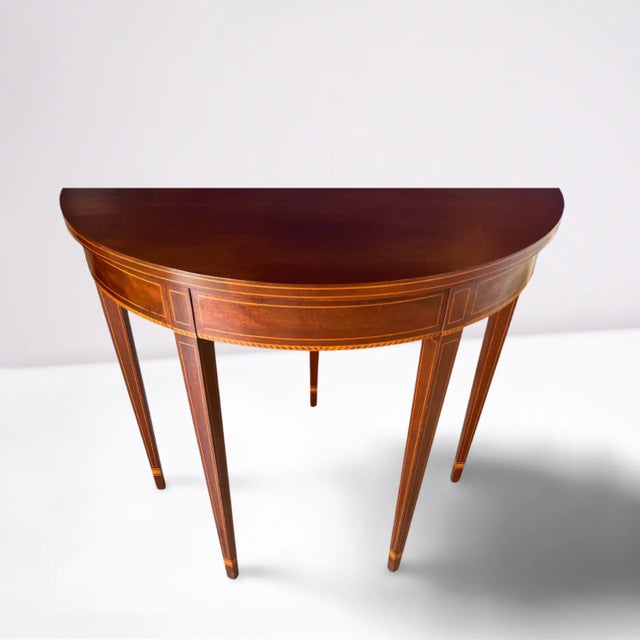 George III style Demilune Shaped Tea Table with folding top. Banded satinwood inlay. 36"x18"x30" Open the top is 36"x36"