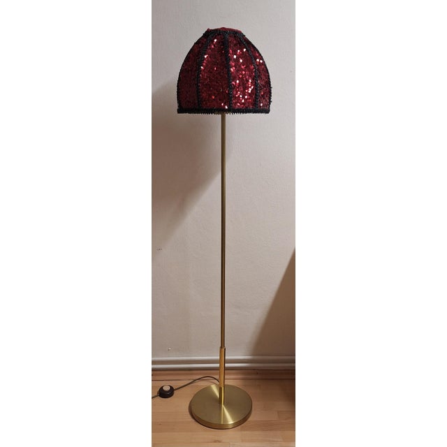 Vintage Floor Lamp with Brass Base and Sequin Shade from Lamplove, 1980s, in Very Good conditions. Designed 1980 to 1989...