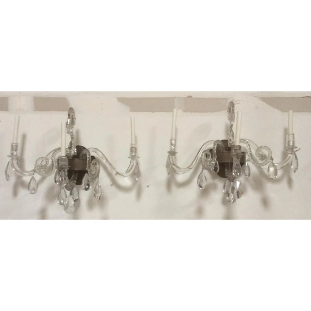 Antique Blown and Cut Crystal Sconces - a Pair For Sale - Image 11 of 11