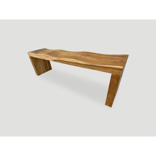 2010s Andrianna Shamaris Natural Reclaimed Teak Wood Wave Bench For Sale - Image 5 of 6