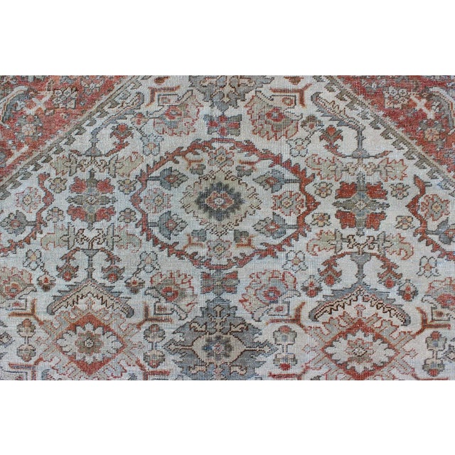 Antique Sultanabad-Mahal Rug in Ivory, Terracotta, Light Blue, Charcoal For Sale - Image 9 of 12