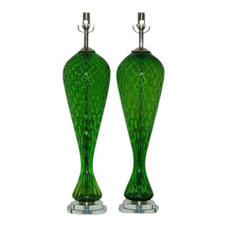 Vintage Murano Glass Lamps Green For Sale