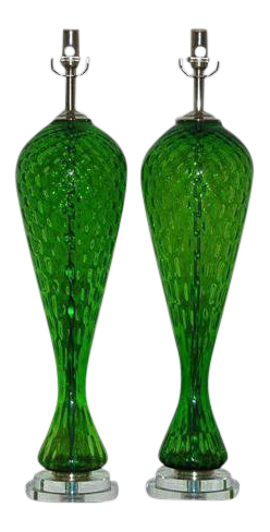 Vintage Murano Glass Lamps Green
