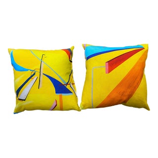 Contemporary Yellow Voutsa Pillow Covers- Set of 2 For Sale