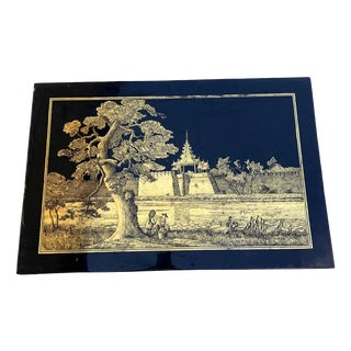 Asian Style Decorative Panel in Traditional Lacquer, Myanmar, 1890s For Sale