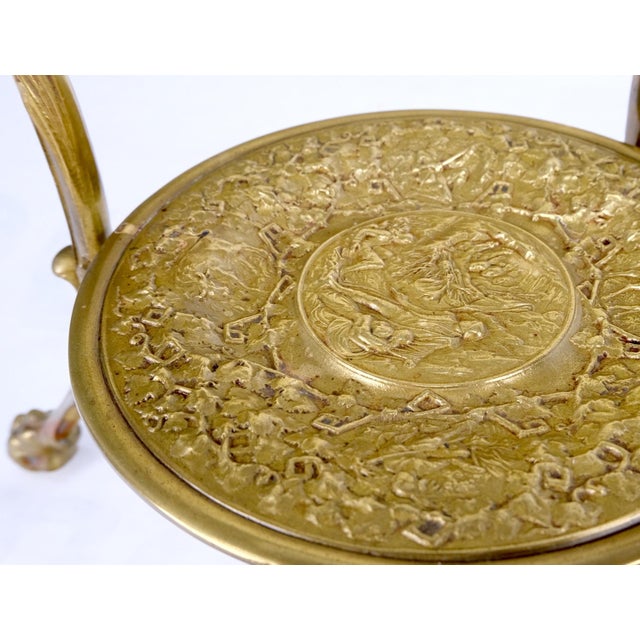 3 Tier Solid Cast Brass Glass Top Tri Legged Dragon Motive Stand For Sale - Image 12 of 14