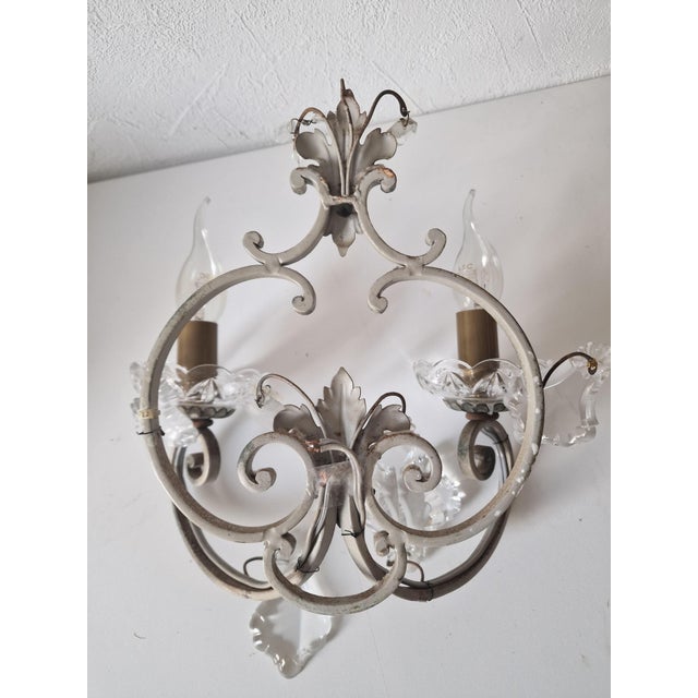 Glass Antique Louis XV Style Wall Sconces, 1970s, Set of 2 For Sale - Image 7 of 9