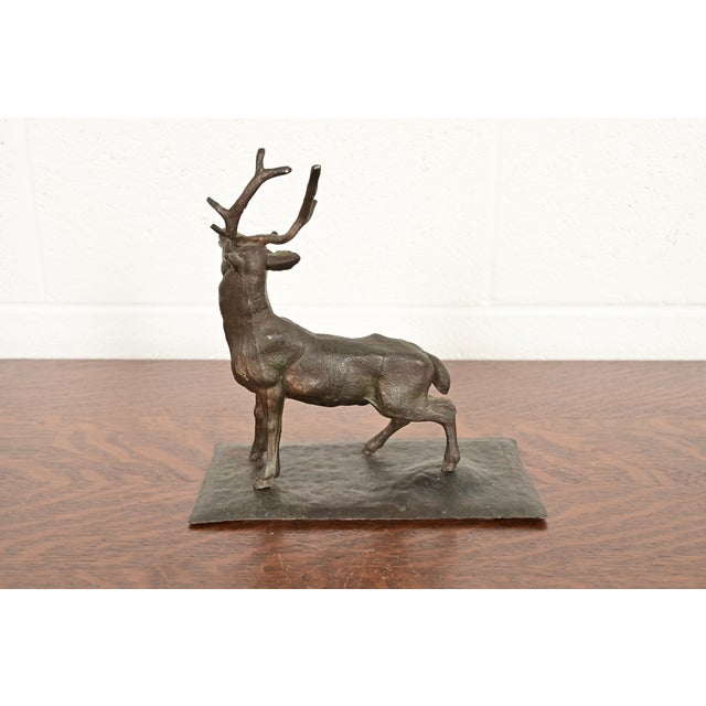 Antoine-Louis Barye Style French Art Deco Bronze Over Copper "Listening Stag" Sculpture For Sale - Image 10 of 13