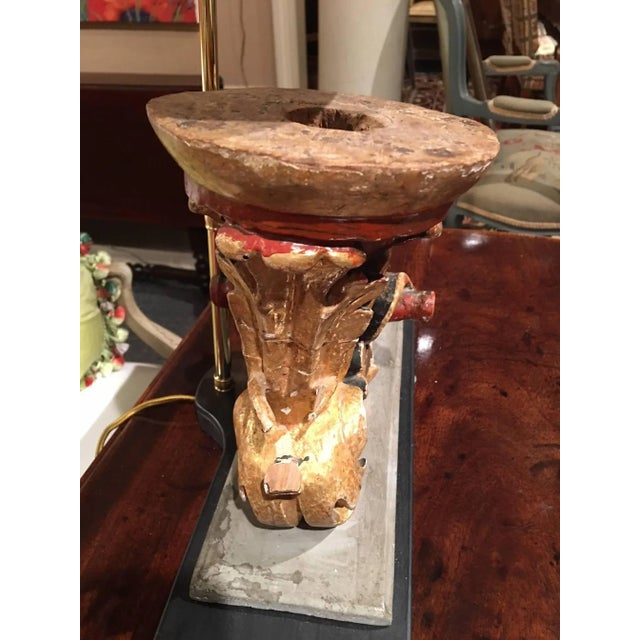 Italian Gilt and Painted Wood Scroll Fragment Adapted as a Lamp, 18th Century For Sale In Savannah - Image 6 of 8