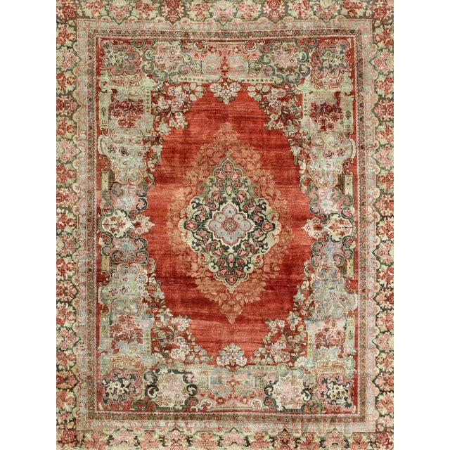 Shabby Chic Persian Antique Mahal Rug With Beautiful Floral Design in Red, Pink, and Green For Sale - Image 3 of 12