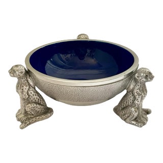 Cheetah Pedestal Enameled Metal Bowl Snack Appetizer Bowl. The Weinberg Windhoek, Nambibia For Sale