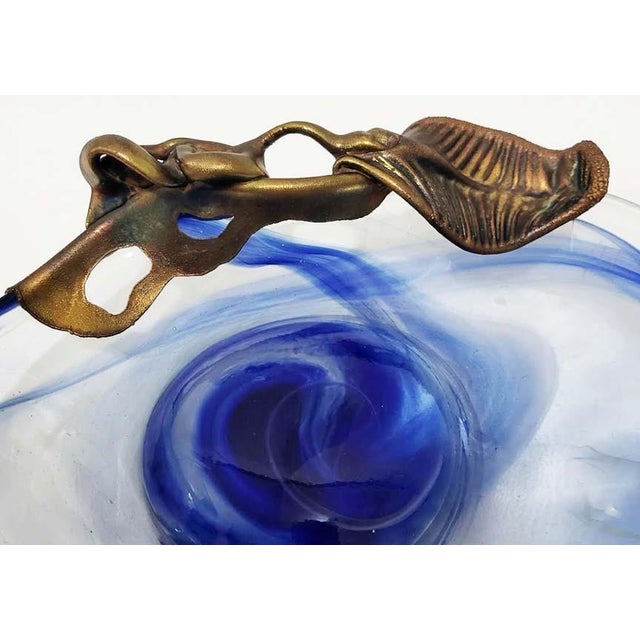 1970s 1980s Vintage Signed Filip Ravert Romanian Studio Art Glass Bowl With Sculptural Bronze Overlay For Sale - Image 5 of 7