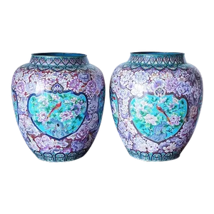 Early 20th Century Large Japanese Cloisonne Jardiniere Depicting Birds and Flowers, a Pair