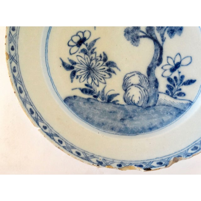 Late 18th Century Antique Dutch Delft Chinoiserie Platter Charger 14" Diameter Large Blue White For Sale - Image 5 of 10