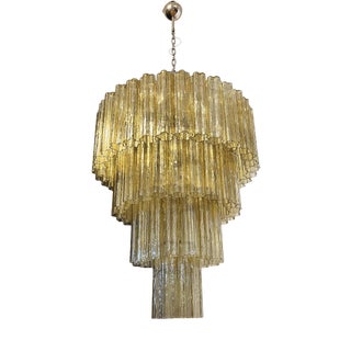 Vintage Murano Glass Tiered Chandelier with 78 Glasses in Light Amber, 1990s For Sale