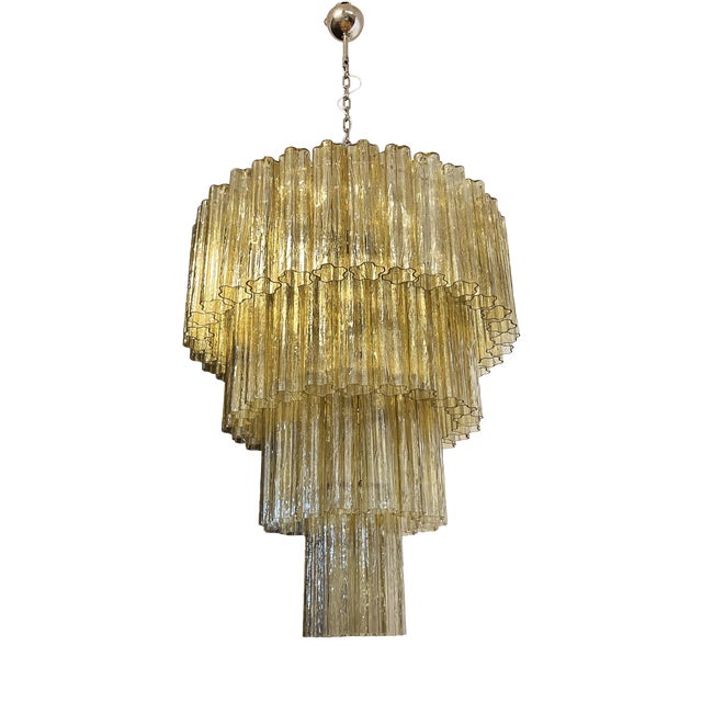 Vintage Murano Glass Tiered Chandelier with 78 Glasses in Light Amber, 1990s For Sale