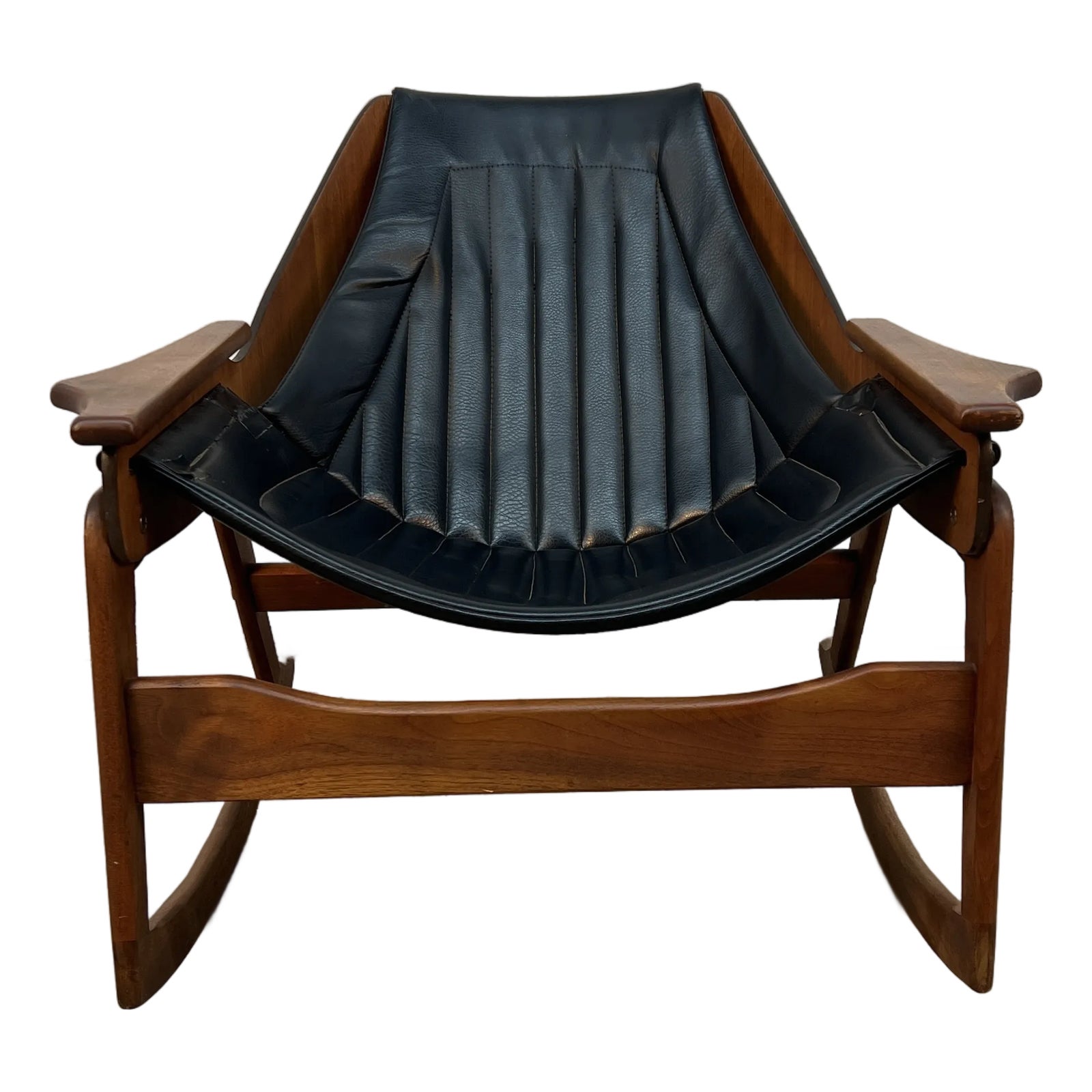 Mid-Century Walnut Bent-Wood Leather Rocker Attributed to Jerry Johnson ...