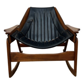 Mid-Century Walnut Bent-Wood Leather Rocker Attributed to Jerry Johnson For Sale
