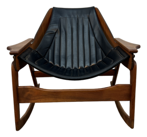Mid-Century Walnut Bent-Wood Leather Rocker Attributed to Jerry Johnson