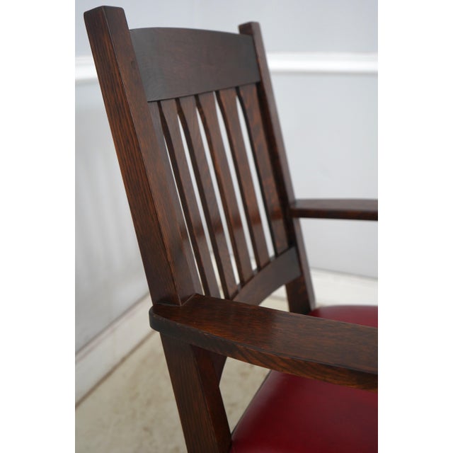 Red Stickley Mission Oak Leather Office Chair For Sale - Image 8 of 18