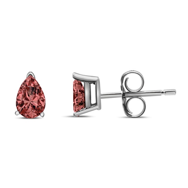 Contemporary 14K White Gold 1/2 Cttw Lab Grown Pink Pear Diamond 3 Prong Set Martini Solitaire Stud Earrings (Pink Color, VS2-SI1 Clarity) For Sale - Image 3 of 6