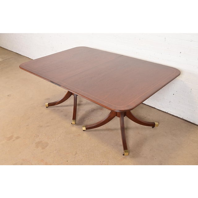 Brown Baker Furniture Historic Charleston Georgian Banded Mahogany Double Pedestal Extension Dining Table, Newly Refinished For Sale - Image 8 of 13