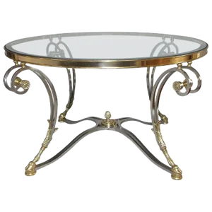 Jansen Style Brushed and Steel Brass Round Neoclassic Coffee Table