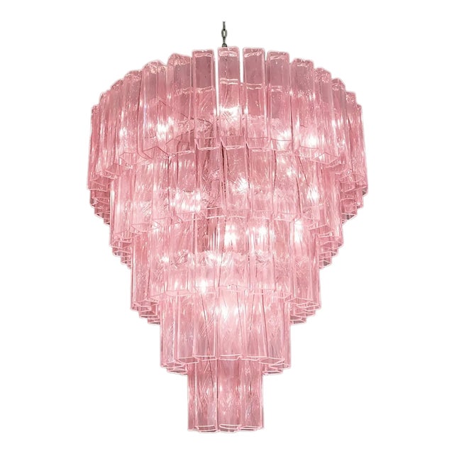 Pink Square Tubes Murano Glass Chandelier by Simoeng For Sale