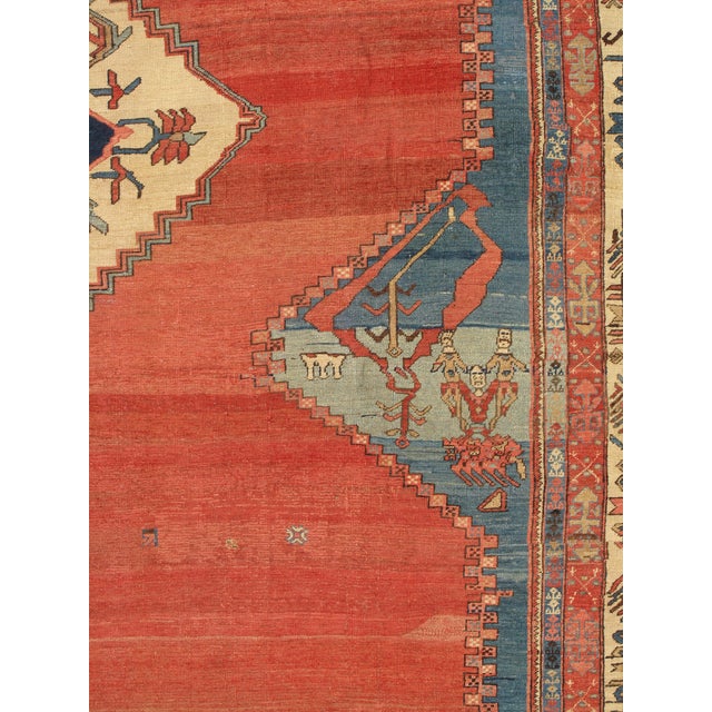 Textile Antique Persian Serapi Carpet, Handmade Wool Oriental Rug, Ivory Rust Light Blue For Sale - Image 7 of 18