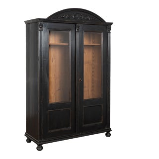19th Century Black Painted Pine Bookcase Display Cabinet For Sale