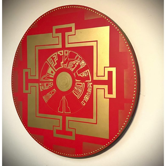 Red and Gold Mandala Modern Primitive / Ancient Industrial Large Scale Wall Mounted Mandala For Sale - Image 4 of 5
