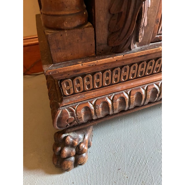 Wood Antique Baroque 17th C. Two Door Carved Cabinet on Carved Paw Feet. 45.5l X 16.5d X 43.5h For Sale - Image 7 of 9