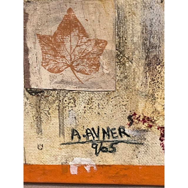 Chairish Title A. Avner 1995 Signed French Mixed Media Abstract Collage Painting on Canvas For Sale - Image 4 of 7