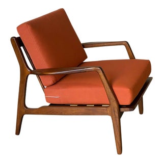 In Style of Ib Kofod-Larsen for Selig Teak Lounge Chair Newly Reupholstered Mid-Century Modern 1960s For Sale