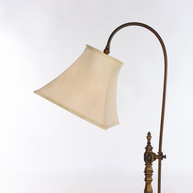 Antique Arts & Crafts Polychromed Gilt Bronze Adjustable Bridge Lamp C1930 For Sale - Image 9 of 13