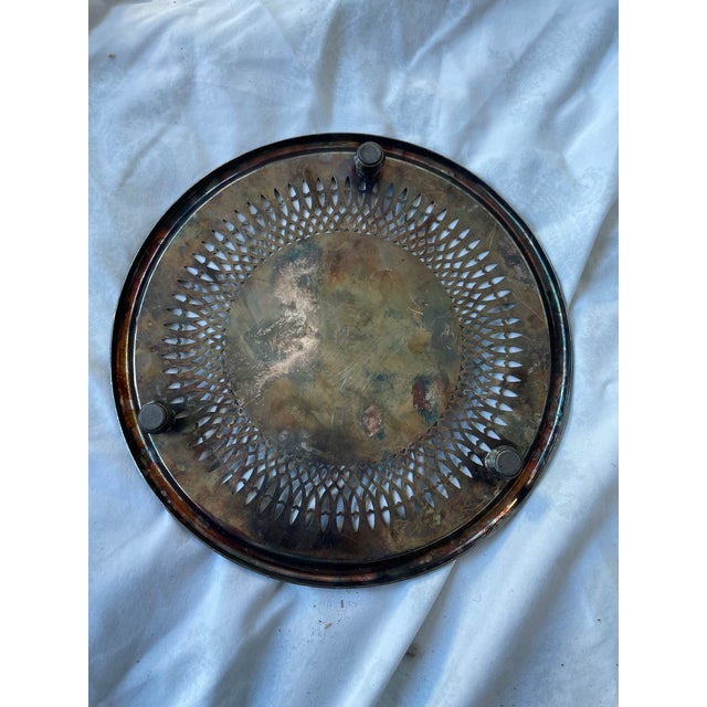 Mid 20th Century Gorham Newport Silver Plate 8" Round Footed Reticulated Trivet For Sale - Image 9 of 10