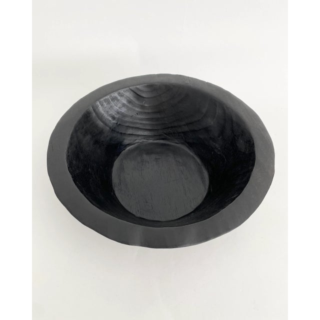 Late 20th Century Artisan Hand-Carved Teak Wood Black Bowl For Sale - Image 5 of 8