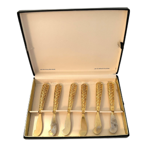 Mid 19th Century 24k Gold Plated Basket Weave Spreaders, S/6