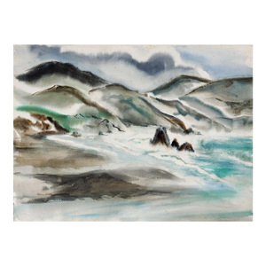 Mid 20th Century Modernist California Coastal Seascape Watercolor Painting