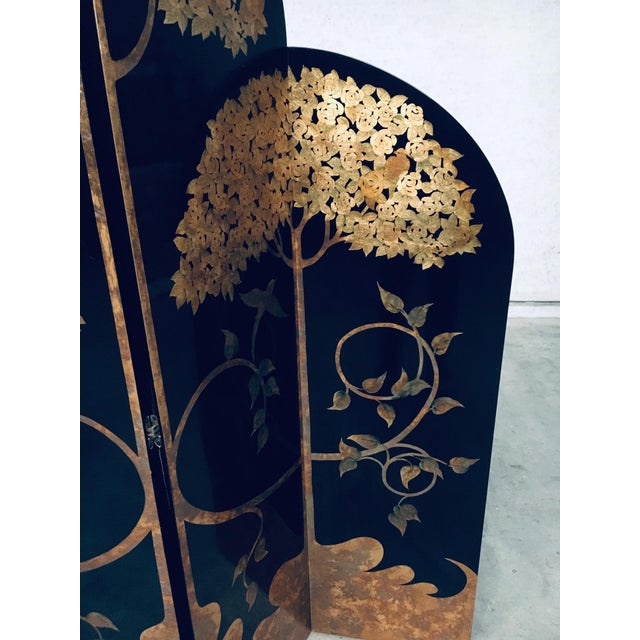 Asian Art Deco Revival Black and Gold Leaf Room Divider, 1980s For Sale - Image 4 of 18