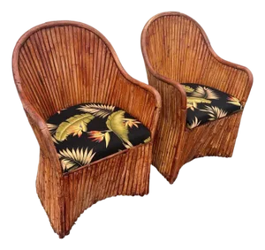 Pair of Split Pencil Reed Bamboo Chairs