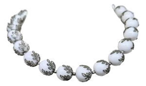 Vintage 1950s Signed Crown Trifari Silvertone White Beaded Filigree Necklace