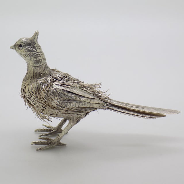 1970s Vintage Italian Handmade Genuine Silver Bird & Silver Plumes Figurine Sculpture For Sale - Image 5 of 11