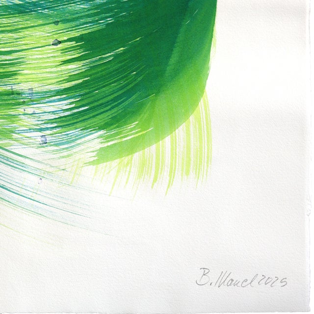 Green Swirl 2 - Original Green Abstract Ink Painting on French Linen Paper by Bettina Mauel For Sale In Los Angeles - Image 6 of 6