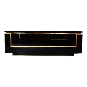 Jean Claude Mahey Black Lacquered Sideboard Credenza, France, 1970
