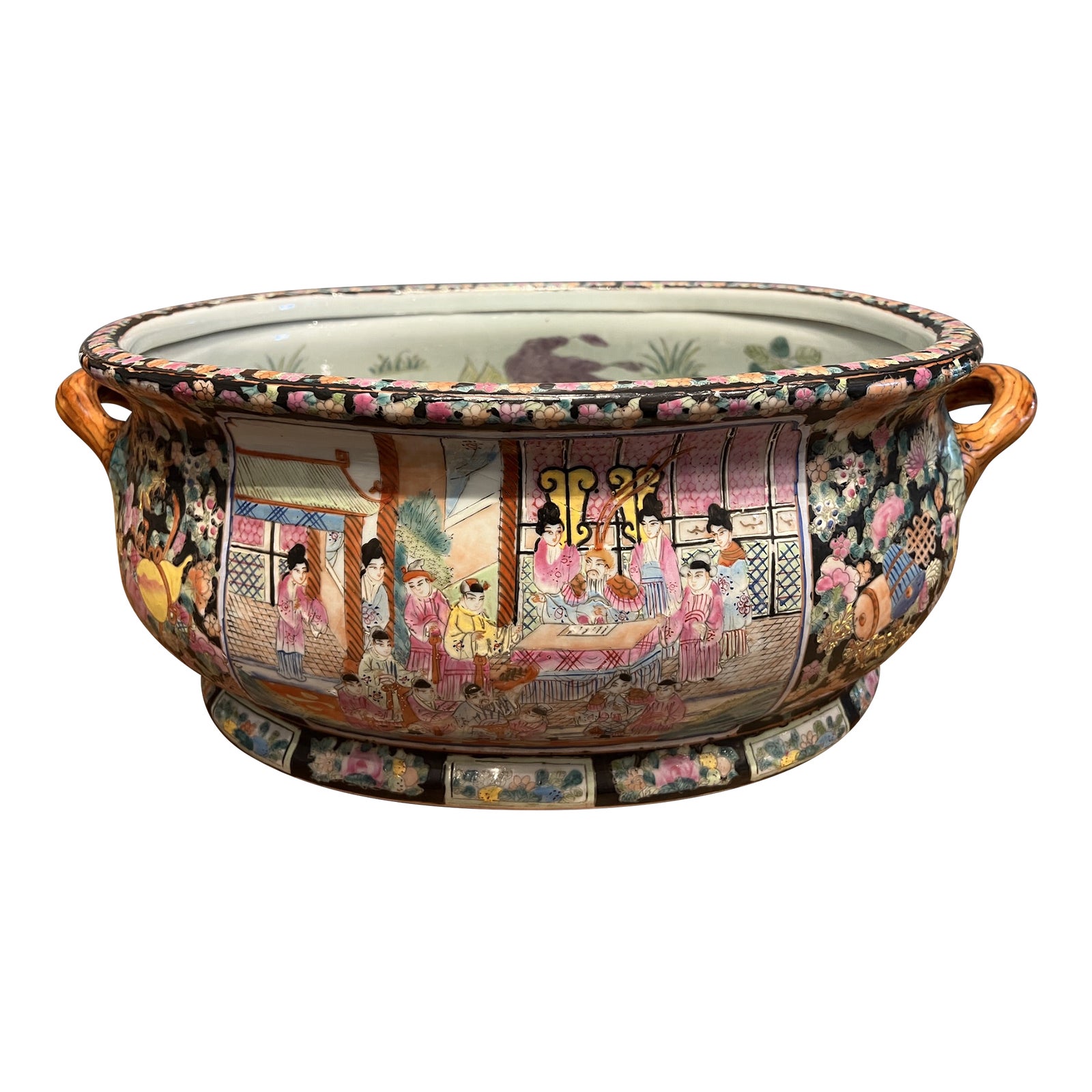 Early 20th Century Japanese Painted Porcelain Foot Bath Bowl Chairish