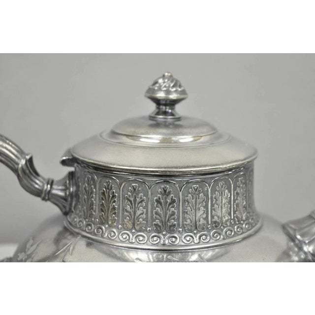 Antique James W Tufts 1948 Silver Plated Art Nouveau Tea Set - 5 Pc Set For Sale - Image 4 of 12