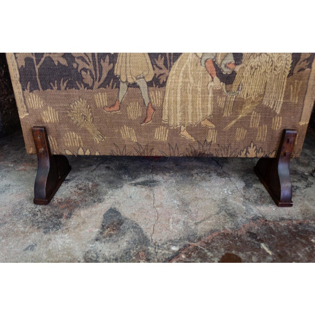 Brown Upholstered English Arts and Crafts Firescreen With Medieval Harvest Scene For Sale - Image 8 of 14