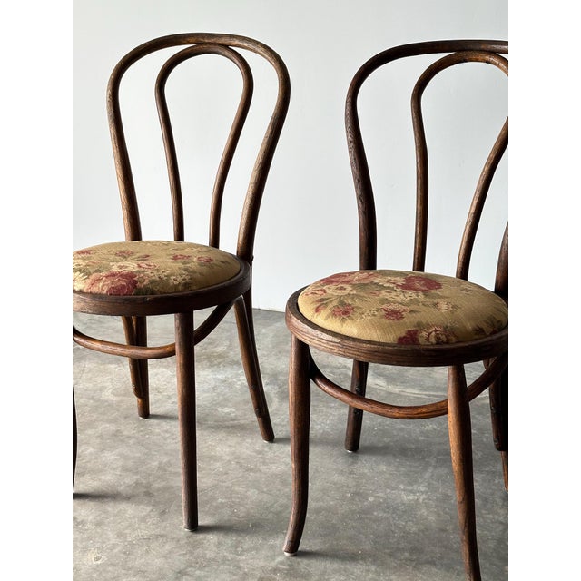 Bentwood Oak Café Chairs W/ Rose Floral Seats, 1933 World's Fair — Set of 7 For Sale - Image 10 of 17